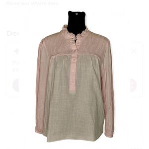 J CREW  Pink Ruffled Collared Long Sleeve 1/2 Button Up